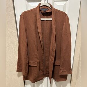 Zara Linen Blend Rust Relaxed Fit Open Front Blazer Top , size M
